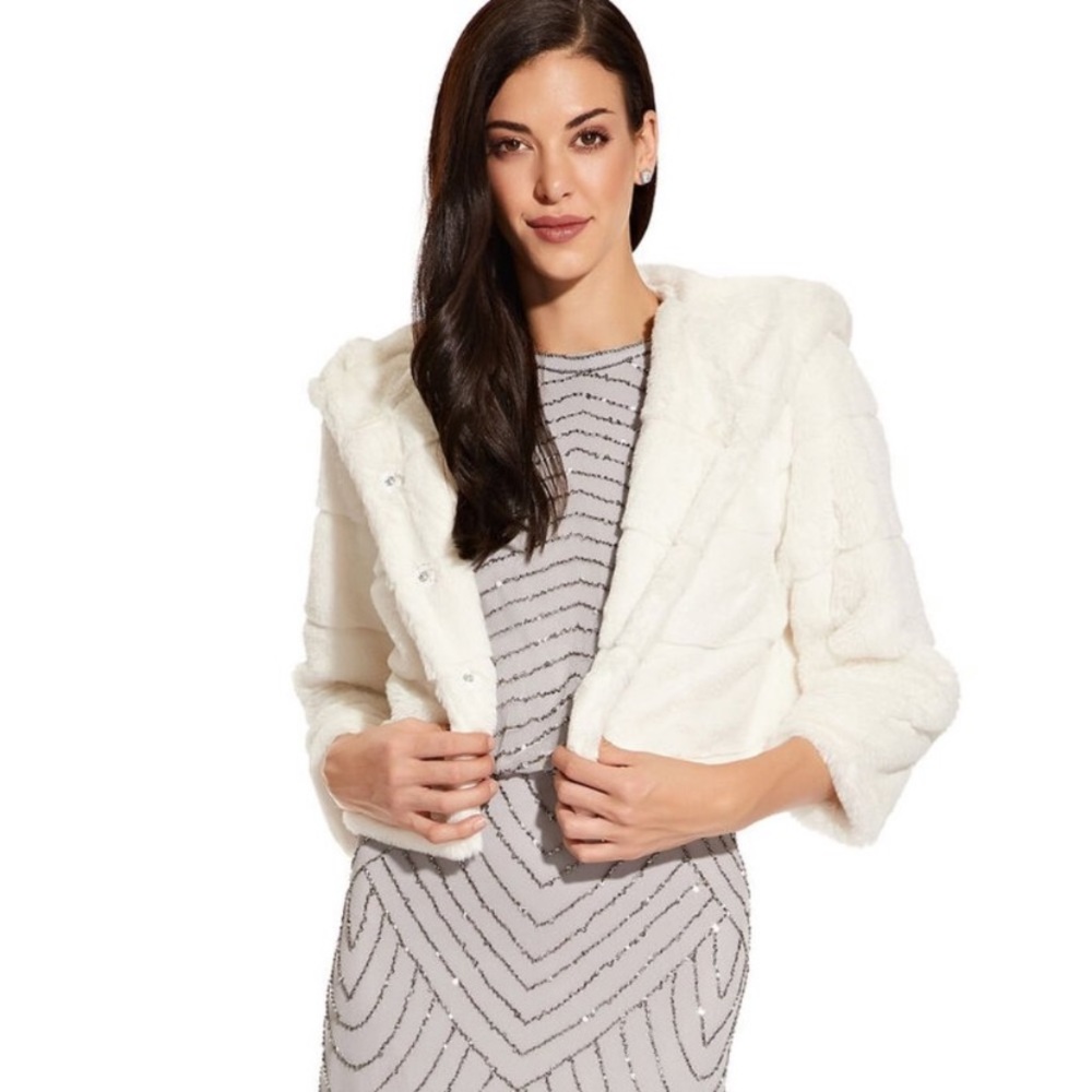 Adrianna papell faux-fur hooded bolero jacket